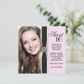 Invitation Pink Black Photo Sweet 16 Anniversaire (Debout devant)