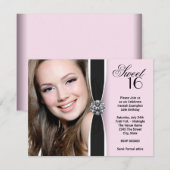 Invitation Pink Black Photo Sweet 16 Anniversaire (Devant / Derrière)