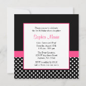 Invitation Pink Black Polka Dot Girl Photo 1er Anniversaire (Dos)