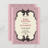 Invitation Pink black retro bow baby shower (Devant / Derrière)