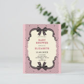 Invitation Pink black retro bow baby shower (Debout devant)