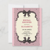 Invitation Pink black retro bow bridal shower (Devant)
