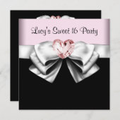 Invitation Pink Black Sweet 16 Anniversaire (Devant / Derrière)