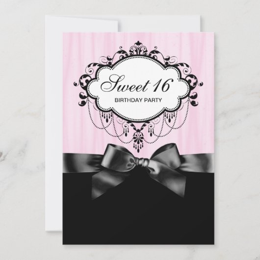 Invitation Pink Black Sweet 16 Anniversaire (Devant)