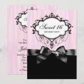Invitation Pink Black Sweet 16 Anniversaire (Devant / Derrière)