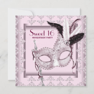 Invitation Pink Black Sweet 16 Masquerade Party