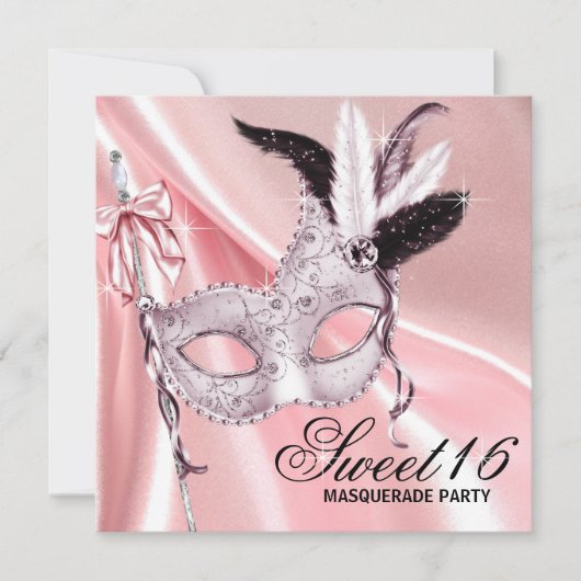 Invitation Pink Black Sweet 16 Masquerade Party (Devant)