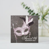 Invitation Pink Black Sweet 16 Masquerade Party (Debout devant)
