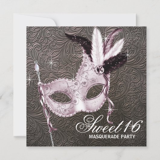 Invitation Pink Black Sweet 16 Masquerade Party (Devant)