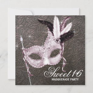 Invitation Pink Black Sweet 16 Masquerade Party