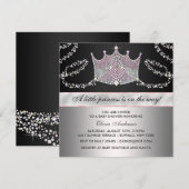 Invitation Pink Black Tiara Baby Girl Princess Baby shower (Devant / Derrière)