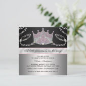 Invitation Pink Black Tiara Baby Girl Princess Baby shower (Debout devant)
