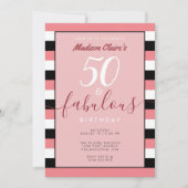 Invitation Pink Black White Stripe 50 & Fabuleux anniversaire (Devant)