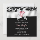 Invitation Pink Black Zebra Sweet 16 Anniversaire (Dos)