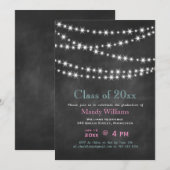 Invitation Pink Blackboard Party Lumières Graduation Invitati (Devant / Derrière)