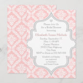Invitation Pink, blanc, grey damask wedding bridal shower (Devant / Derrière)