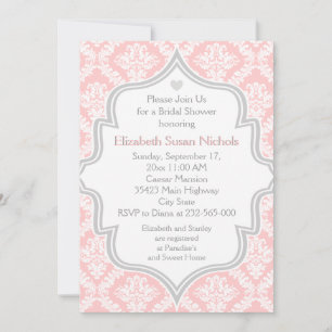Invitation Pink, blanc, grey damask wedding bridal shower