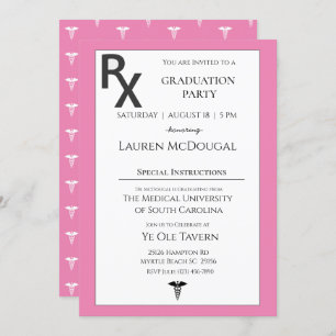 Invitation Pink Blanc Médicale Prescription Pad Graduation