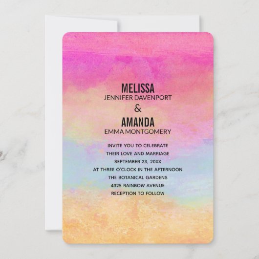 Invitation Pink bleu Jaune arc-en-ciel Abstrait rayures Maria (Devant)