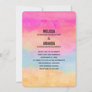 Invitation Pink bleu Jaune arc-en-ciel Abstrait rayures Maria