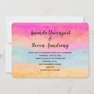 Invitation Pink bleu Jaune arc-en-ciel Abstrait rayures Maria