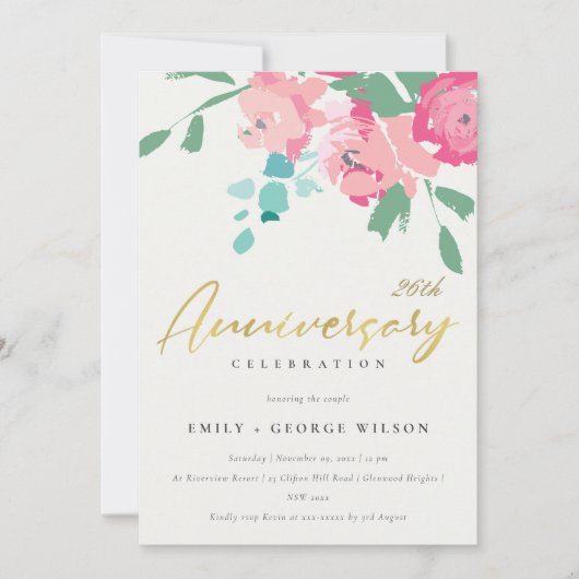 INVITATION PINK BLEU OR PIVOINE FLEURALE QUELQUE SOIT L'ANNIV (Devant)