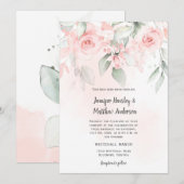 Invitation Pink Bliss Pastel rose et vert Mariage floral (Devant / Derrière)