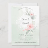 Invitation Pink Bliss Rose Pastel Green Wash Mariage (Devant)