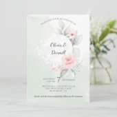 Invitation Pink Bliss Rose Pastel Green Wash Mariage (Debout devant)