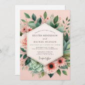 Invitation Pink Bloom Botanical Wedding (Devant / Derrière)