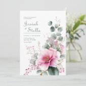 Invitation Pink Bloom Eucalyptus Gold Glitter Watercolor (Debout devant)