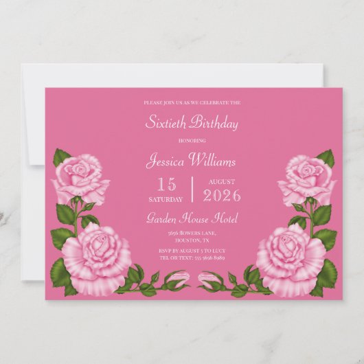 Invitation Pink Blossom Decoration 60th Birthday (Devant)