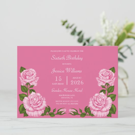 Invitation Pink Blossom Decoration 60th Birthday (Debout devant)