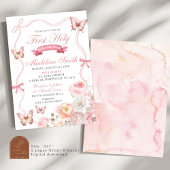 Invitation Pink Blossom Floral Butterfly première communion s