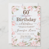 Invitation Pink Blue 60 Fabuleux fête d'anniversaire florale (Devant)