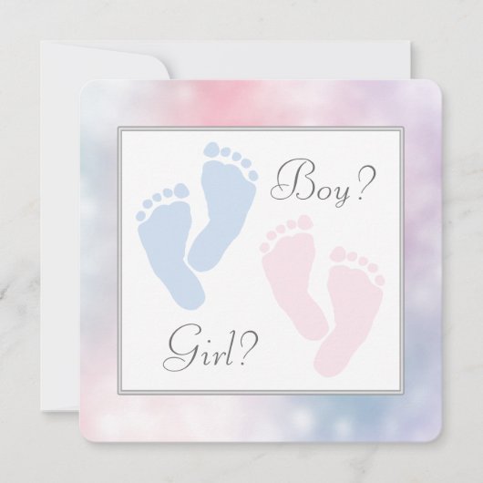 Invitation Pink Blue Baby Feet Empreinte Sexe Révélation (Devant)