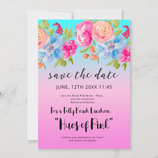 Invitation Pink Blue Beach Gradient Bridal Enregistrer la dat (Devant)