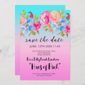 Invitation Pink Blue Beach Gradient Bridal Enregistrer la dat (Devant / Derrière)
