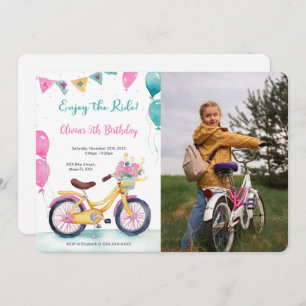 Invitation Pink & Blue Bike Anniversaire de fête Photo