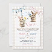 Invitation Pink Blue Bunny Floral Gender Reveal (Devant)