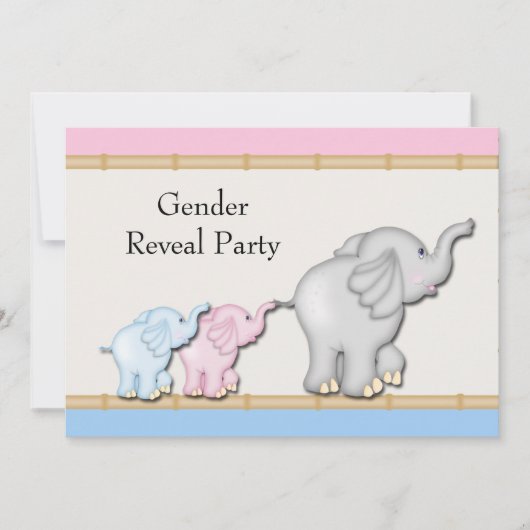 Invitation Pink Blue Elephant Genre Revela Party (Devant)