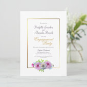 Invitation Pink Blue Floral Gold Frontière Party (Debout devant)