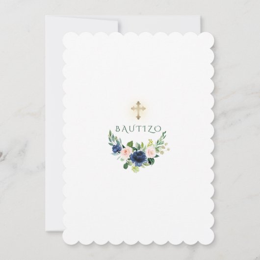Invitation Pink Blue Flores Invitacion De Bautizo Espagnol (Dos)