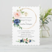 Invitation Pink Blue Flores Invitacion De Bautizo Espagnol (Debout devant)