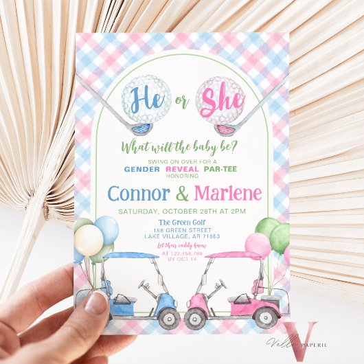 Invitation Pink Blue Genre Révéler Golf Par-TEE Baby shower