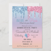 Invitation Pink Blue Glitter Drips Sparkle Glam Gender Reveal (Devant)