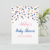 Invitation Pink Blue Gold Confetti Genre Reveal Douche (Debout devant)