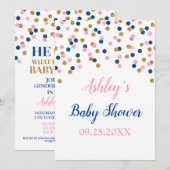 Invitation Pink Blue Gold Confetti Genre Reveal Douche (Devant / Derrière)