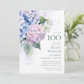 Invitation Pink Blue Hydrangeas 100ème anniversaire (Debout devant)