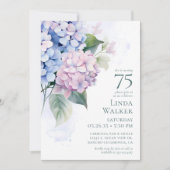 Invitation Pink Blue Hydrangeas 75ème anniversaire (Devant)